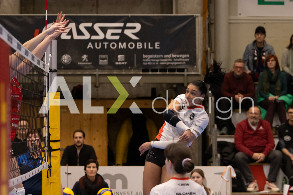Volleyball I Frauen I Saison 2025-2026 I Volleyball NLA | Women I 1/4 Finals I VC Kanti Schaffhausen - BIWI Volleyball Franches-Montagnes I 21.02.2026 | 8 Letícia Bonardi (BR) (BIWI VFM) – Diagonalangriff - Realisiert mit Pictrs.com