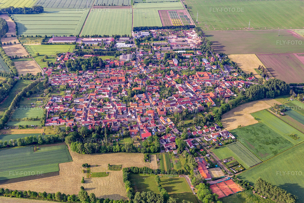 Luftbild: Ortsansicht der Straßen und Häuser der Wohngebiete in Friemar im Bundesland Thüringen in Deutschland. Foto: IMG_007657.jpg vom 15.06.2021 durch Werner Riehm/FLY-FOTO.de
