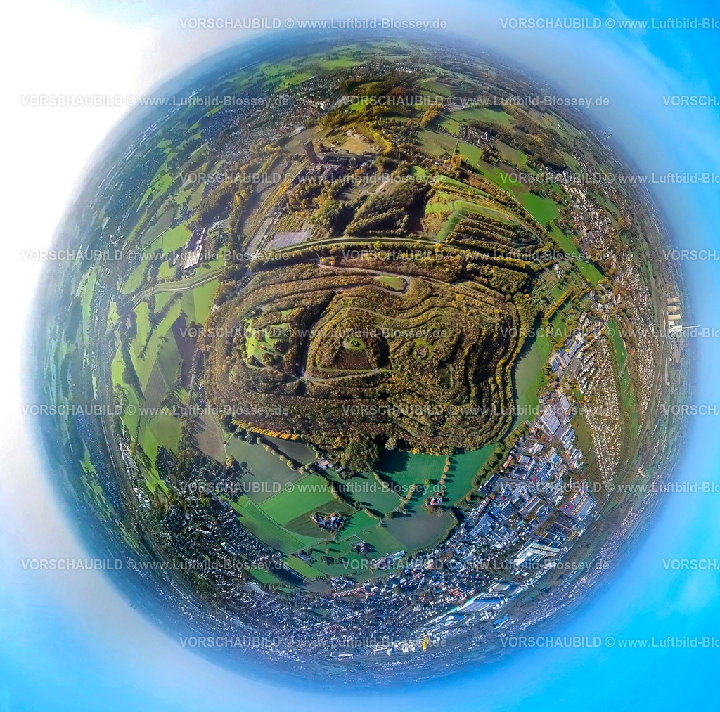 Hamm20221020_08_Halde KissingerHoehe Humberthalde | Luftbild, Halde Kissinger Höhe mit Zeche Heinrich-Robert mit Herbstlaub, Halde Humbert / Kissinger Höhe 2, Fisheye Aufnahme, Fischaugen Aufnahme, 360 Grad Aufnahme, Luftbild von Hamm, Hamm, Ruhrgebiet, Nordrhein-Westfalen, Deutschland
