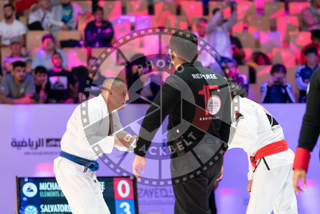 20231106PBB2981 | Fighters compete during the AJP World Master Championship in the Mubadala Arena in Abu Dhabi, Arab United Emirates, on November 6, 2023.