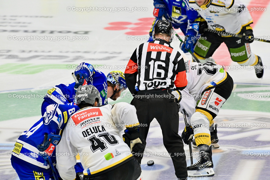 EC IDM Wärmepumpen VSV vs. HC Pustertal 8.10.2023 | #84 Andrew Desjardins EC VSV, #46 DELUCA Ivan HC Pustertal, EC IDM Wärmepumpen VSV vs. HC Pustertal 8.10.2023, EC IDM Wärmepumpen VSV vs. HC Pustertal am 08.10.2023 in Villach (Stadthalle Villach), Austria, (Photo by Bernd Stefan)