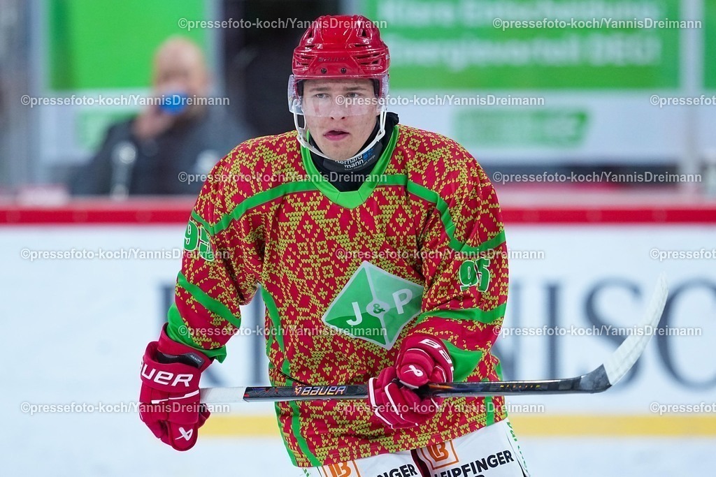 xYDRx19102501065 | 19.10.2025, xydrx, Eishockey, DEL2, Düsseldorfer EG - EV Landshut, PSD Bank Dome Düsseldorf: Tobias Schwarze (EV Landshut #95)
