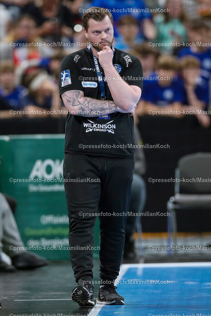 Due1HBL02062402080 | 02.06.2024, Handball, Düsseldorf, PSD-Bank Dome, Liqui Moly Handball Bundesliga, Spieltag 34, Saison 2023 2024, Bergischer HC - SG Flensburg-Handewitt: Headcoach Trainer Arnor Thor Gunnarsson (Bergischer HC)