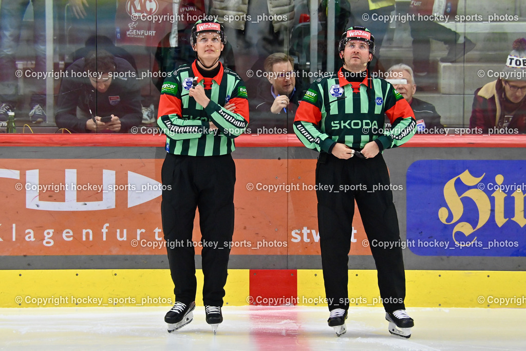 EC KAC vs. EC Red Bull Salzburb | HUBER ANDREAS Referee, NIKOLIC MANUEL Referee, EC KAC vs. EC Red Bull Salzburb, EC KAC vs. EC Red Bull Salzburb am 04.04.2025 in Klagenfurt (Heidi Horten Arena), Austria, (Photo by Bernd Stefan)
