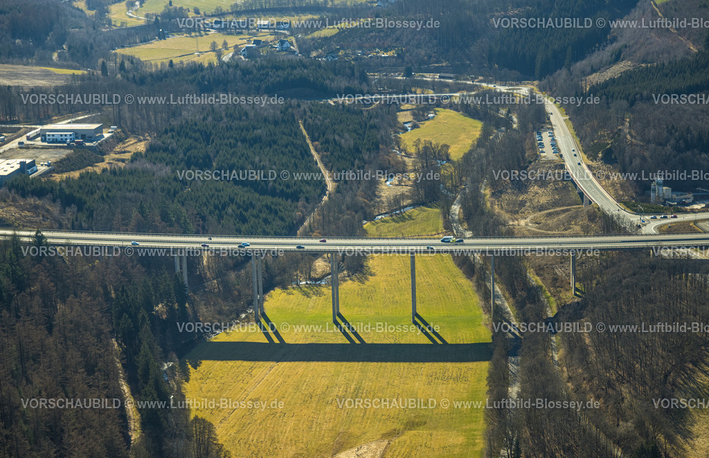 Olpe250307775A45_Brachpe | Luftbild, Autobahnbrücke Talbrücke Rosenthal der A45 Sauerlandlinie, Anschlussstelle Olpe, Olpe-Stadt, Olpe, Sauerland, Nordrhein-Westfalen, Deutschland