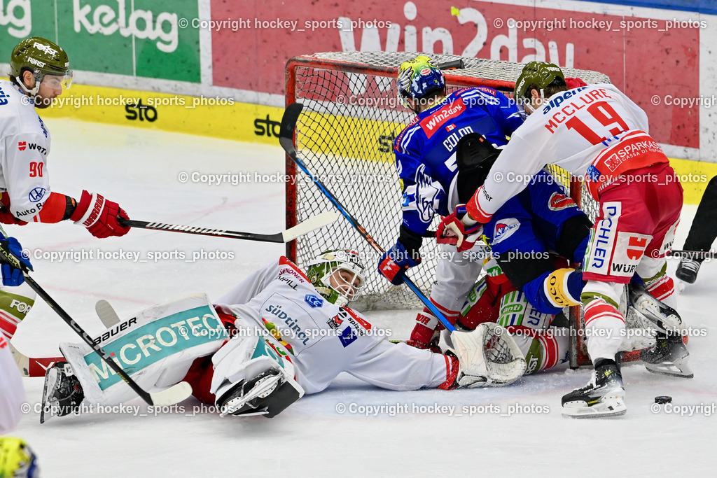 EC VSV vs. HC Bozen 16.2.2024 | #90 Di Perna Dylan, #38 Harvey Sam, #74 Golod Maxime, #19 McClure Brad, EC VSV vs. HC Bozen 16.2.2024, EC VSV vs. HC Bozen 16.2.2024 am 16.02.2024 in Villach (Stadthalle Villach), Austria, (Photo by Bernd Stefan)