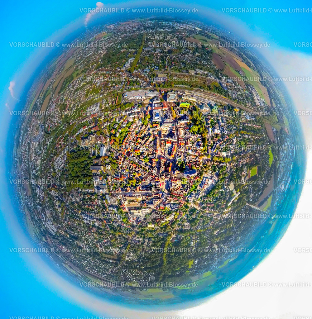 Unna20220929_1City2-2 | Luftbild, City, Stadtkirche in der Altstadt, Fisheye Aufnahme, Fischaugen Aufnahme, 360 Grad Aufnahme, Unna, Ruhrgebiet, Nordrhein-Westfalen, Deutschland