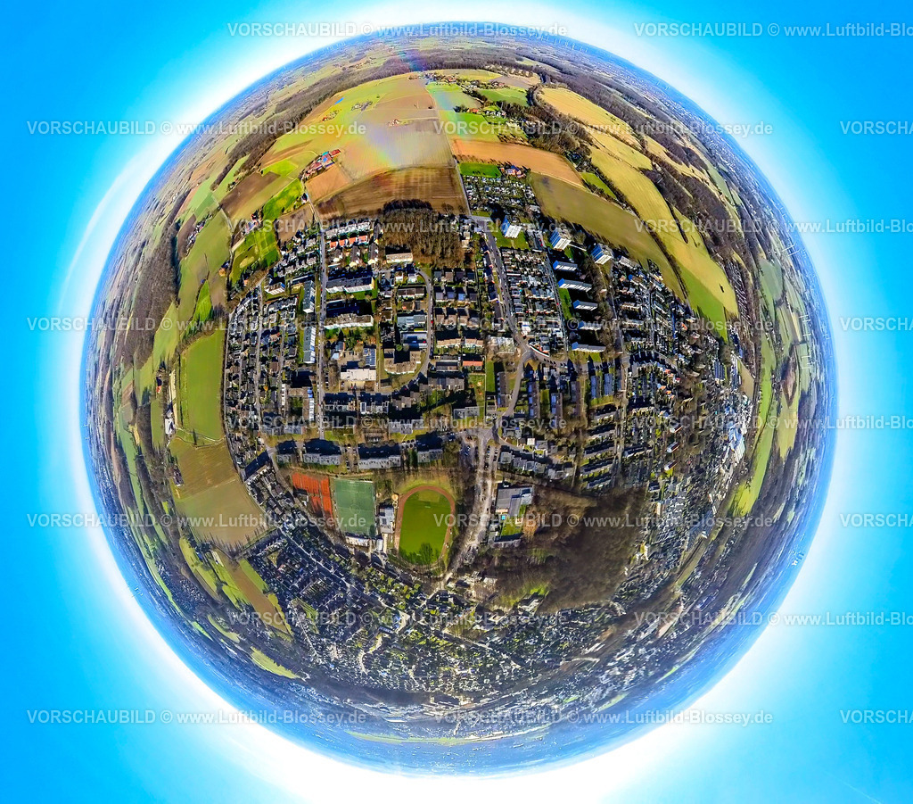 Hamm240190118Heessen_Dasbeck | Luftbild, Wohngebiet Ortsteil Dasbeck, Sportzentrum Heessen DJK SV Eintracht 22/26 Heessen e.V. (SVE Heessen), Erdkugel, Fisheye Aufnahme, Fischaugen Aufnahme, 360 Grad Aufnahme, tiny world, little planet, fisheye Bild, Stadtbezirk Heessen, Hamm, Ruhrgebiet, Nordrhein-Westfalen, Deutschland