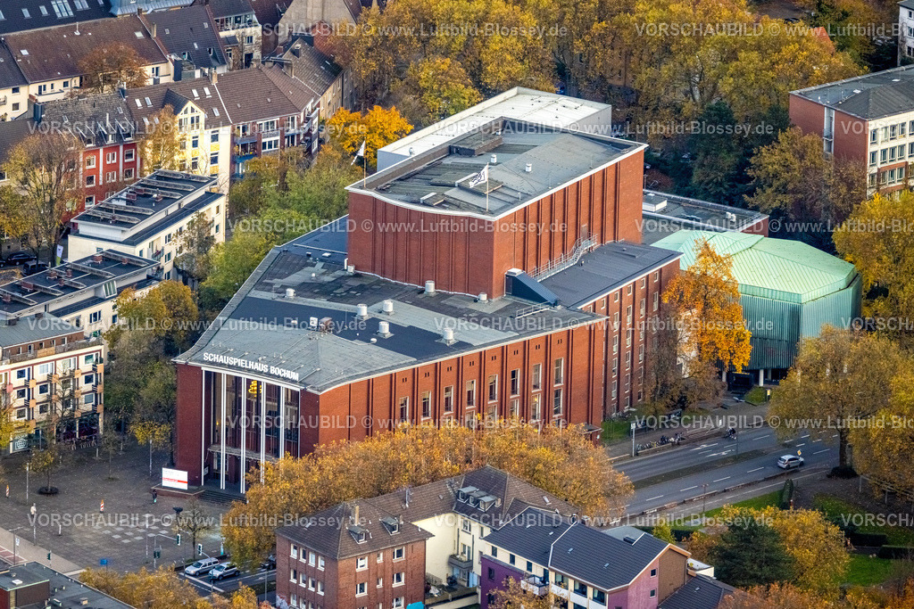 Bochum231102747 | Luftbild, Gebäude des Schauspielhaus Bochum, Theater an der Königsallee, umgeben von herbstlichen Laubbäumen, Südinnenstadt, Bochum, Ruhrgebiet, Nordrhein-Westfalen, Deutschland