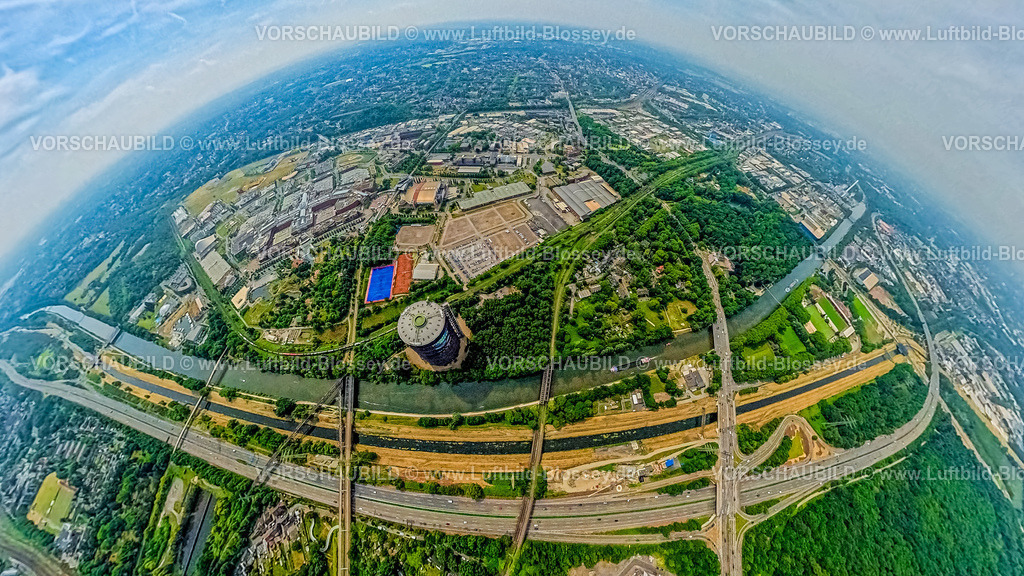 Oberhausen250590312Gasometer | Luftbild, Westfield Centro Einkaufszentrum Neue Mitte mit Gasometer, Autobahn A42 und Fluss Emscher, Rhein-Herne-Kanal, Erdkugel, Fisheye Aufnahme, Fischaugen Aufnahme, 360 Grad Aufnahme, tiny world, little planet, fisheye Bild, Borbeck, Oberhausen, Ruhrgebiet, Nordrhein-Westfalen, Deutschland