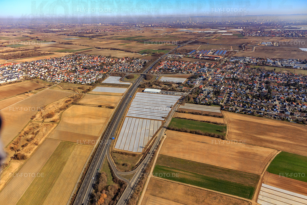 Autobahnausfahrt Dannstadt-Schauernheim der A65 | Luftbild: Autobahnausfahrt Dannstadt-Schauernheim der A65 im Ortsteil Dannstadt in Dannstadt-Schauernheim im Bundesland Rheinland-Pfalz in Deutschland. Foto: IMG_112811.jpg vom 27.02.2019 durch Werner Riehm/FLY-FOTO.de - Realisiert mit Pictrs.com