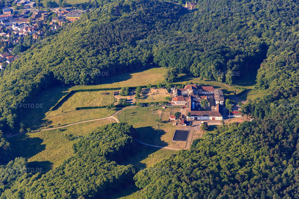Pferdepension auf dem Kloster Liebfrauenberg | Luftbild: Pferdepension auf dem Kloster Liebfrauenberg in Bad Bergzabern im Bundesland Rheinland-Pfalz in Deutschland. Foto: IMG_079998.jpg vom 05.06.2015 durch Werner Riehm/FLY-FOTO.de - Realisiert mit Pictrs.com