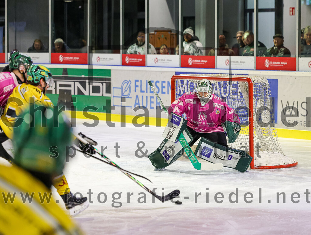 2025-10-28_043_TSV_Erding_gegen_Toelzer_Loewen | Erding, Deutschland, 28.10.2025:Eishockey, Oberliga Süd 2025 / 2026, 13. Spieltag, TSV Erding gegen Tölzer Löwen, Endergebnis: 2:5Torwart Leon Meder (Erding Gladiators, #39)Foto: Christian Riedel / fotografie-riedel.net