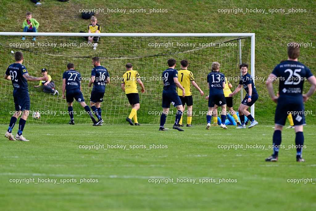 FC Faakersee vs. FC Dölsach | Tor FC Dölsach, #25 Niclas Christian Brandner FC Dölsach, #4 Yannick Finn Brandner FC Dölsach, #13 Tobias Josef Nussbaumer FC Dölsach, #38 Michael Lessiak FC Faakersee, #7 Felix Michael Bachlechner FC Faakersee, #9 Philipp Hochegger FC Dölsach, #17 Matteo Scheucher FC Faakersee, #27 David Mietschnig FC Dölsach, FC Faakersee vs. FC Dölsach, FC Faakersee vs. FC Dölsach am 20.04.2025 in Finkenstein (Sportplatz Finkenstein), Austria, (Photo by Bernd Stefan)