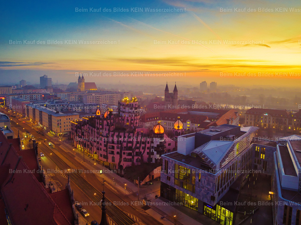 Magdeburg_Hundertwasser_Sonnenaufgang_LR_bunt_0017 | Luftbild Magdeburg Hundertwasser bei Sonnenaufgang - Realisiert mit Pictrs.com