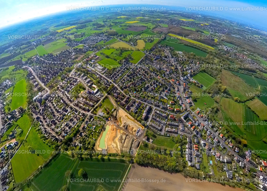 Hamm230490005WerriesRegenruckhaltebecken-topaz | Luftbild, Ortsansicht Werries, Neubau Regenrückhaltebecken Mennenkamp, Erdkugel, Fisheye Aufnahme, Fischaugen Aufnahme, 360 Grad Aufnahme, Uentrop, Hamm, Ruhrgebiet, Nordrhein-Westfalen, Deutschland