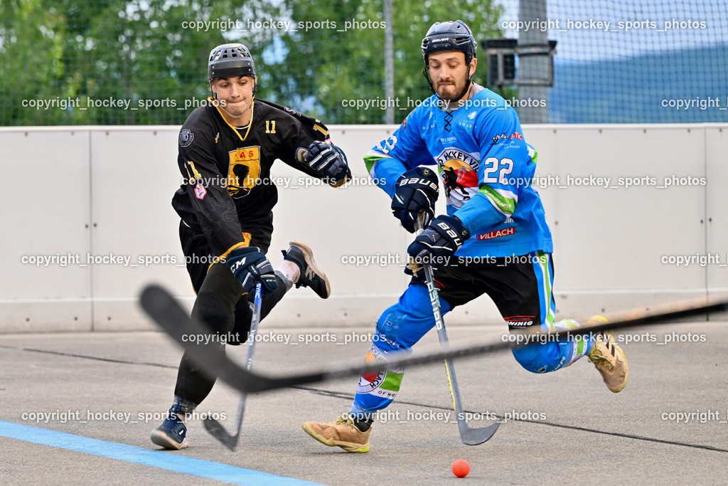 ASKÖ Hockey Villach vs. VAS Ballhockey  | #11 Potocnik Luca VAS Villach, #22 FRIEDRICH Lukas ASKÖ Villach Hockey, ASKÖ Hockey Villach vs. VAS Ballhockey , ASKÖ Hockey Villach vs. VAS Ballhockey  am 06.07.2025 in Villach (Alpen Arena ), Austria, (Photo by Bernd Stefan)