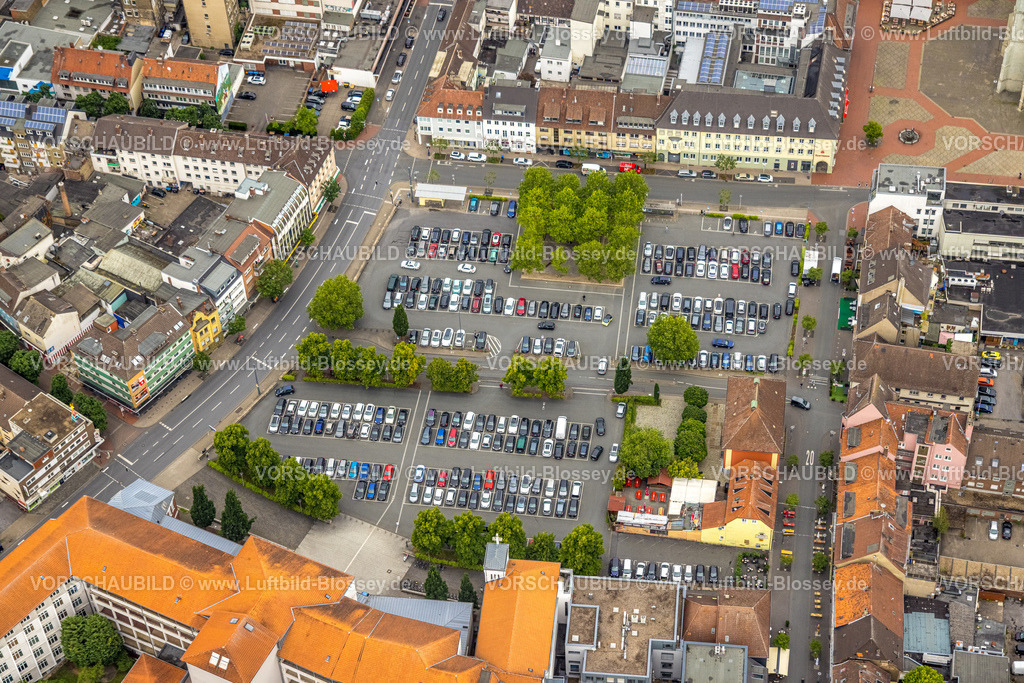 Hamm220604191 | Luftbild, Parkplatz Santa-Monica-Platz mit PKWs, Mitte, Hamm, Ruhrgebiet, Nordrhein-Westfalen, Deutschland