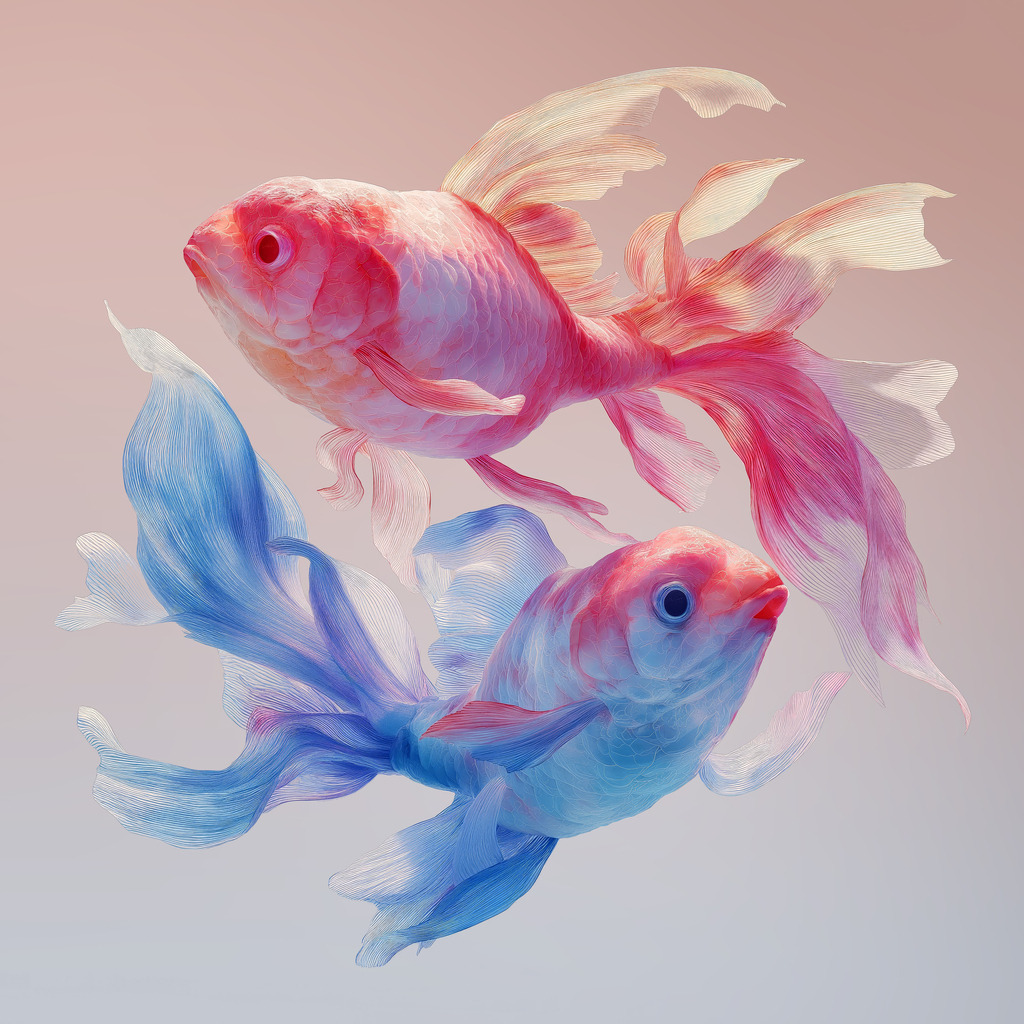 2508017 - Bettafische in Rot und Blau | Eleganz im Wasser - zwei Kampffische in einer harmonischen Bildkomposition. Bestelle dieses Motiv als hochwertigen Kunstdruck, z.B. auf Leinwand oder hinter Acrylglas in vielen Formaten.