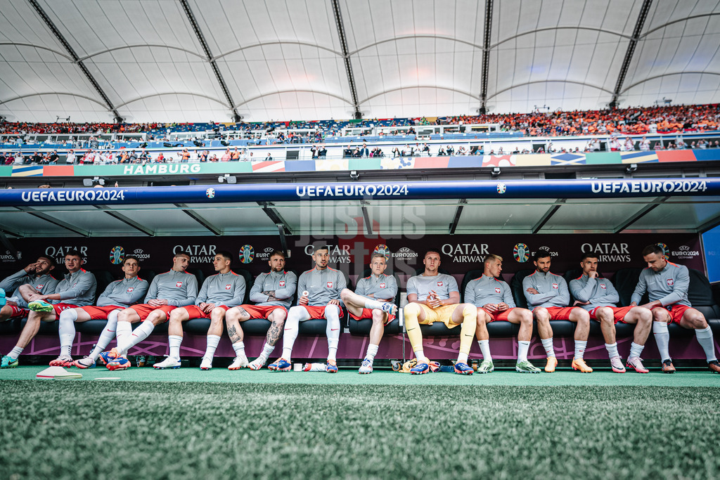 Fußball | Herren | UEFA-Fußball-Europameisterschaft 2024 | Gruppe D | Polen vs. Niederlande | 16.06.2024 | Die Ersatzbank Polens vor dem Spiel