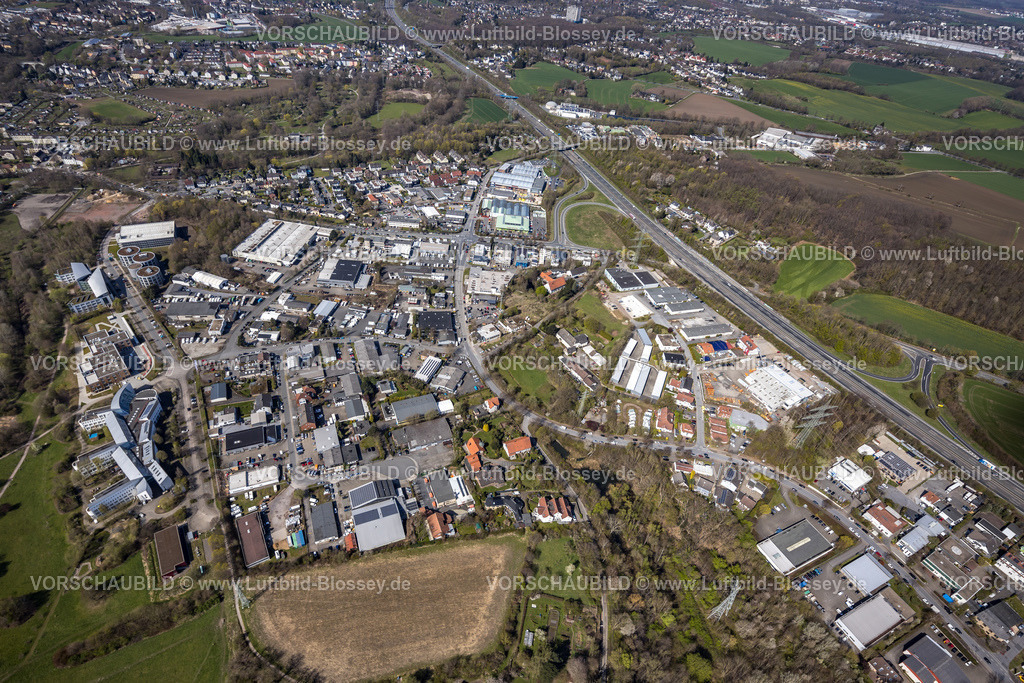 Witten220401084 | Luftbild, Gewerbegebiet Liegnitzer Straße an der Autobahn A44, Universität Witten Herdecke, Annen, Witten, Ruhrgebiet, Nordrhein-Westfalen, Deutschland