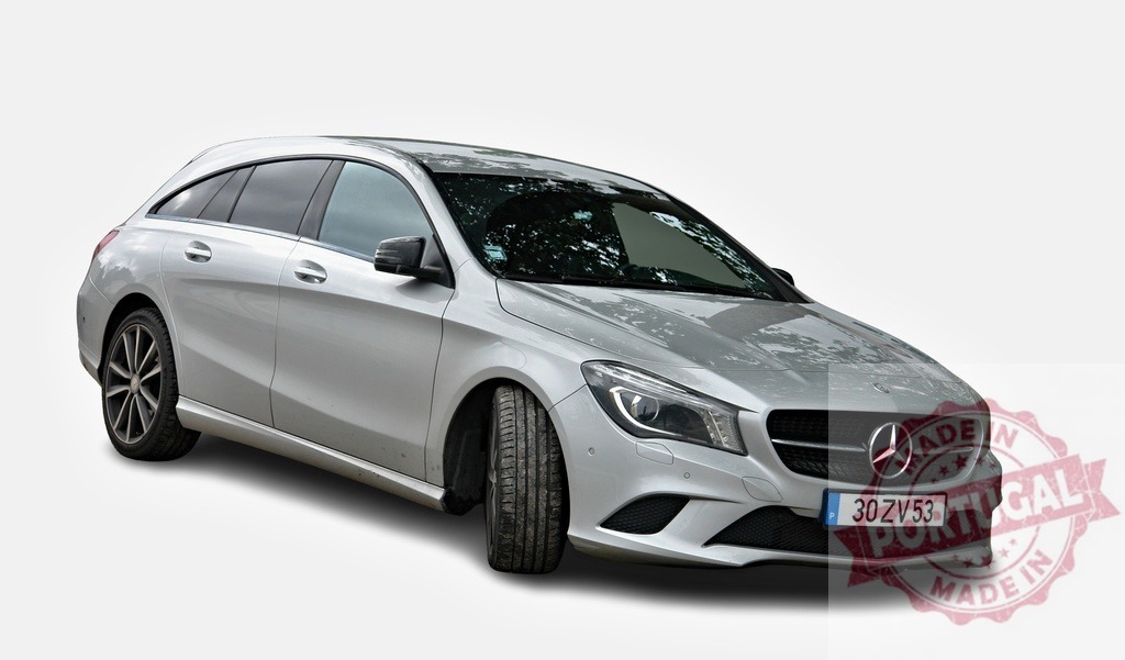Silver Mercedes-Benz CLA Shooting Brake posing on white background | Modern silver Mercedes-Benz CLA Shooting Brake station wagon posing on a white background - Realized with Pictrs.com