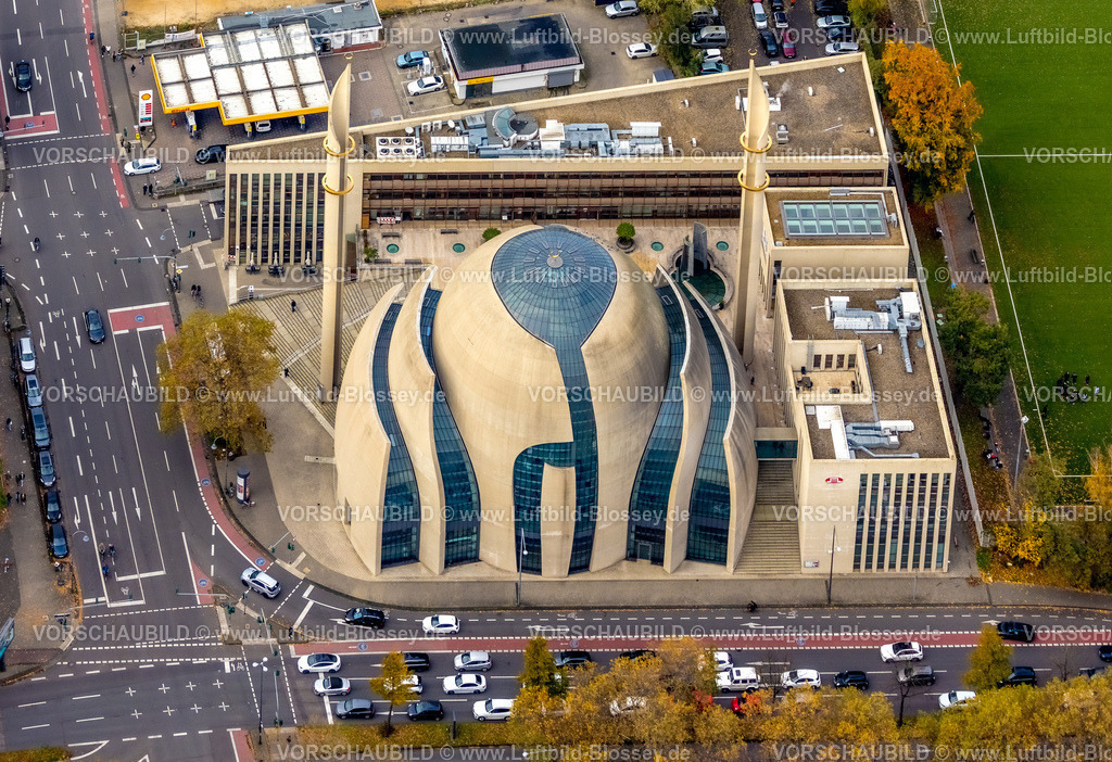Koeln231100593DITIB Center ZentralMoschee | Luftbild, Ditib Zentralmoschee Köln mit moderner Baugestaltung, Ehrenfeld, Köln, Rheinland, Nordrhein-Westfalen, Deutschland