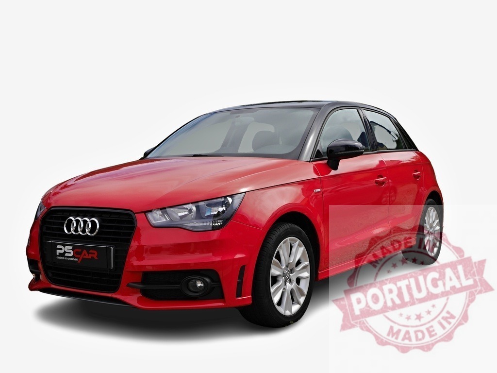 Studio shot of a red Audi A1 with black roof | Shiny red Audi A1 facing left on a white background - Realisiert mit Pictrs.com