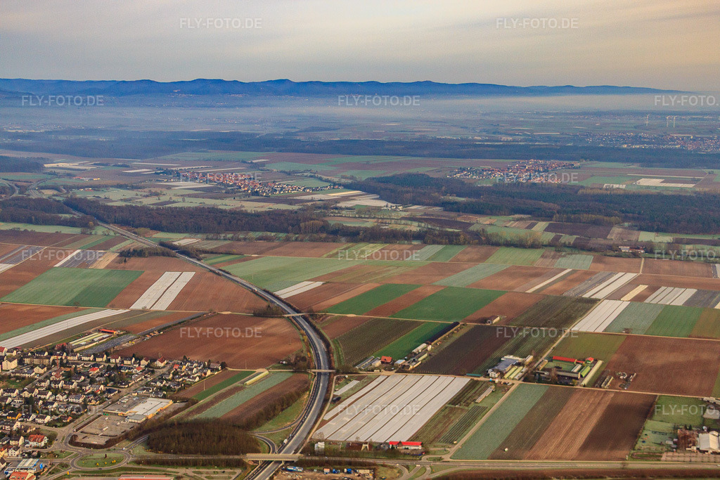 Luftbild: Verlauf der A65 in Kandel im Bundesland Rheinland-Pfalz in Deutschland. Foto: IMG_25425.jpg vom 02.04.2010 durch Werner Riehm/FLY-FOTO.de