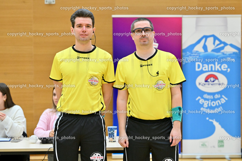 VSV Unihockye vs. KAC Floorball | Christoph Gruber, Alexander Gruber, Referees, VSV Unihockye vs. KAC Floorball, VSV Unihockye vs. KAC Floorball am 13.04.2025 in Villach (Ballspielhalle St. Martin), Austria, (Photo by Bernd Stefan)