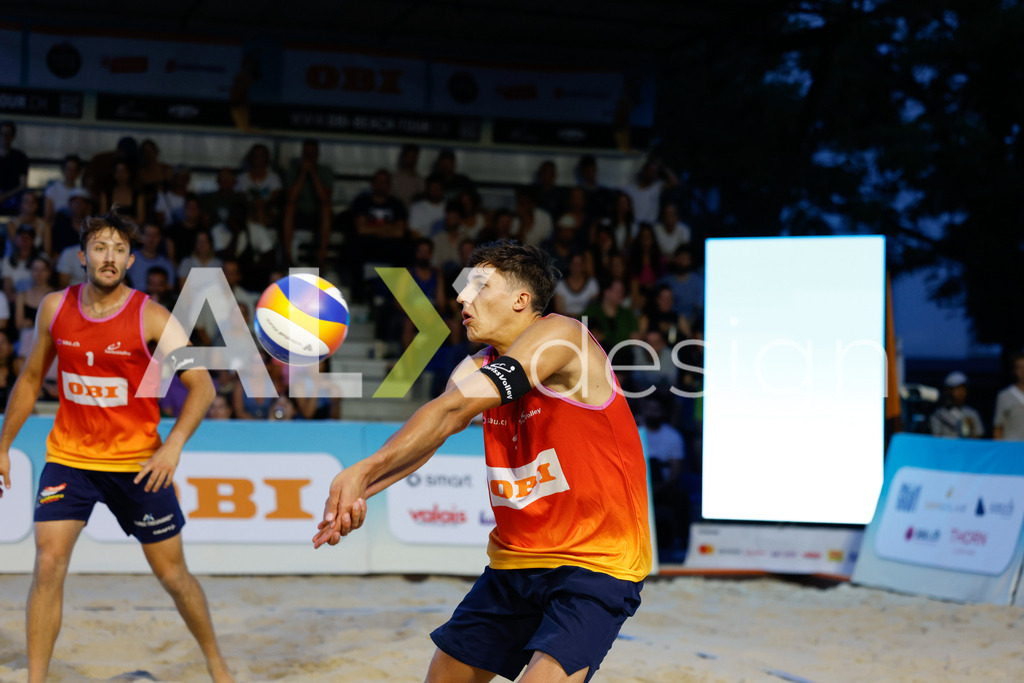 Obi BeachTour 2026 - Basel | BASEL, SWITZERLAND - JULY 17: LUC EMANUEL FLÜCKIGER (SUI) during the Obi BeachTour 2026 match between DILLIER / FLÜCKIGER (SUI) and ALLEMANN / LEFFLER (SUI) at Barfüsserplatz on July 17, 2026 in Basel, Switzerland. - Realisiert mit Pictrs.com