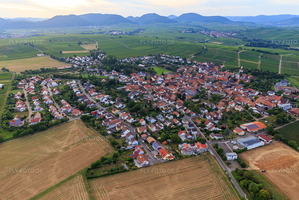 Luftbild: Dorfansicht aus Osten im Ortsteil Mörzheim in Landau im Bundesland Rheinland-Pfalz in Deutschland. Foto: IMG_094581.jpg vom 02.09.2016 durch Werner Riehm/FLY-FOTO.de