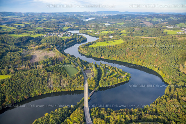 Olpe230913433 | Luftbild, BiggeTalsperre Biggesee, Brücke der Landesstraße L512, Rhode, Olpe, Sauerland, Nordrhein-Westfalen, Deutschland