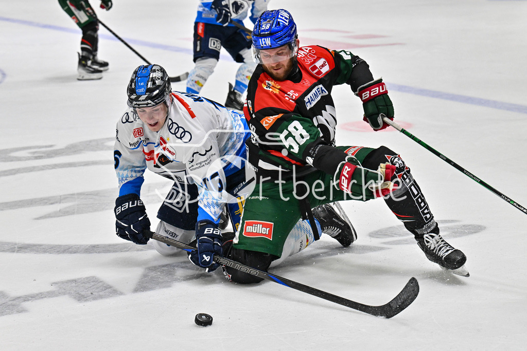 Augsburger Panther - ERC Ingolstadt | im Duell Johannes KRAUSS (ERC Ingolstadt #16) und Maximilian RENNER (Augsburger Panther #58) / zweikampf / DEL: Augsburger Panther - ERC Ingolstadt, Curt Frenzel Stadion am 26.01.2025