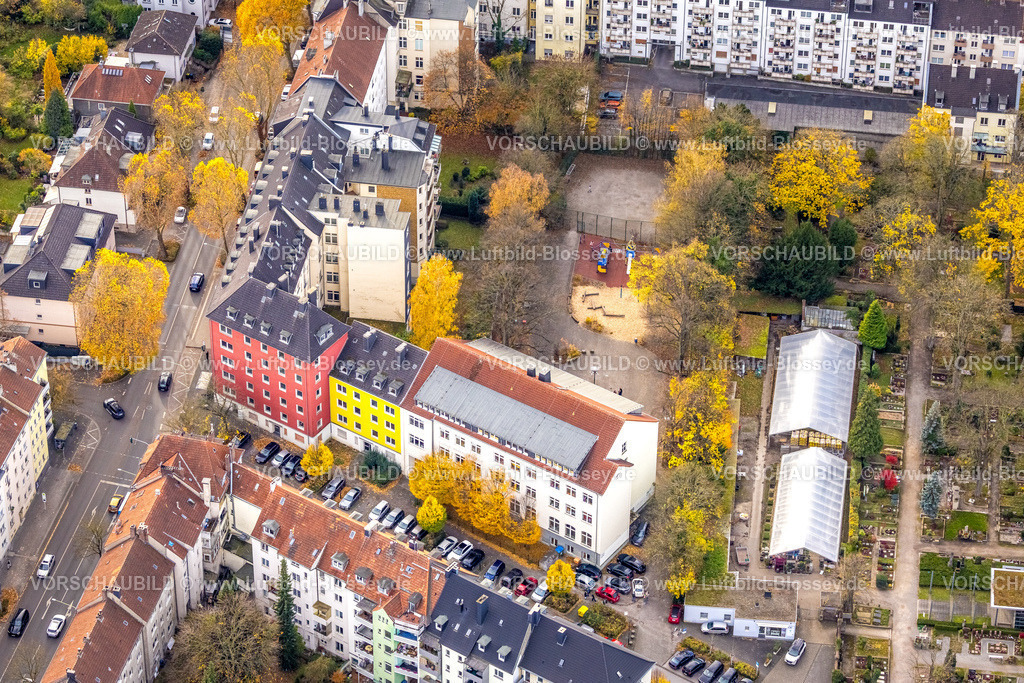 Hagen251102525 | Luftbild, Janusz Korzcak Grundschule und Spielplatz,  Blumen und Gärtnerei Fisseler, herbstliche Bäume, Wehringhausen, Hagen, Ruhrgebiet, Nordrhein-Westfalen, Deutschland