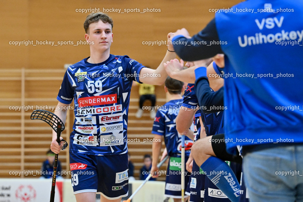 VSV Unihockye vs. KAC Floorball | #59 Nino Forelli VSV Unihockey, VSV Unihockye vs. KAC Floorball, VSV Unihockye vs. KAC Floorball am 13.04.2025 in Villach (Ballspielhalle St. Martin), Austria, (Photo by Bernd Stefan)