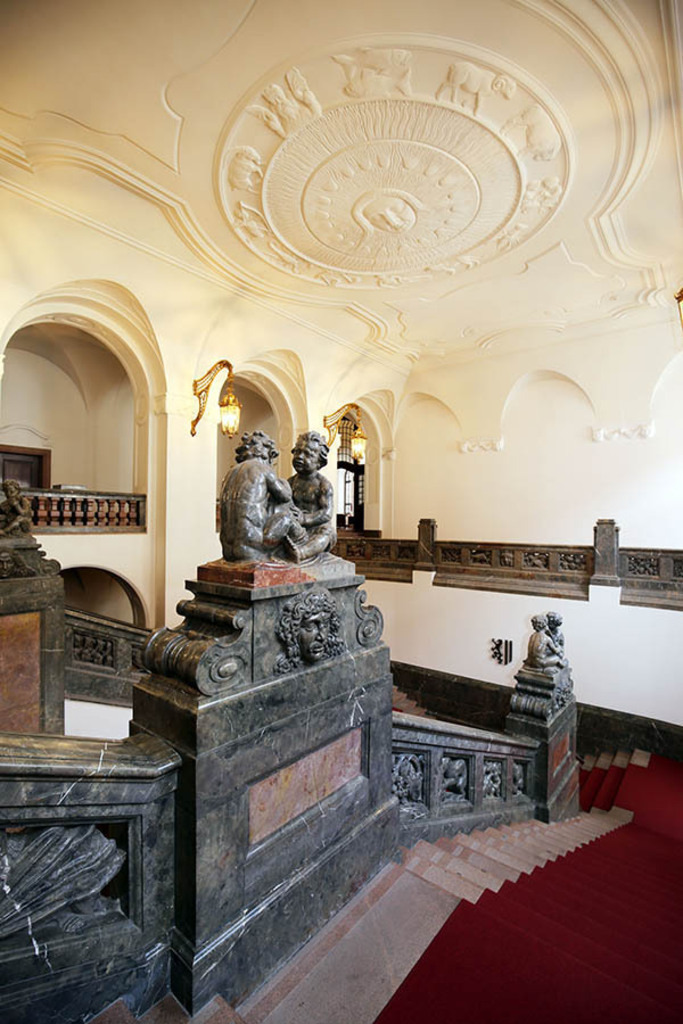 Bildlexikon Leipzig - Neues Rathaus - Haupttreppenhaus und Sonnenmotiv mit Tierkreis gestaltet von Georg Wrba | Das Team hinter BILDLEXIKON LEIPZIG bündelt historische wie aktuelle Informationen über die Stadt Leipzig in Text und Bild auf einer Plattform und stellt diese der interessierten Öffentlichkeit zur Verfügung.