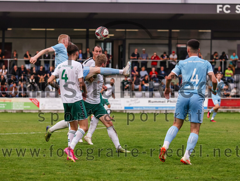 2023-07-28_061_FC_Schwaig_gegen_TSV_1860_Rosenheim | Oberding, Deutschland, 28.07.2023:
Fußball, Landesliga Südost 2023 / 2024, 3. Spieltag, FC Schwaig gegen TSV 1860 Rosenheim, Endergebnis: 1:1

Philipp Zech (FC Schwaig, #4), Maximilian Pichler (TSV 1860 Rosenheim, #24), Tobias Jell (FC Schwaig, #2), Albin Krasnic (TSV 1860 Rosenheim, #4)

Foto: Christian Riedel / fotografie-riedel.net
