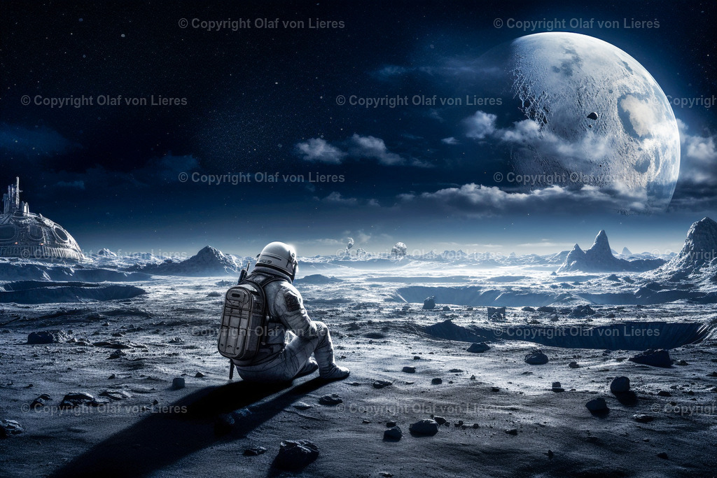 Mann auf dem Mond | alleine auf dem Mond