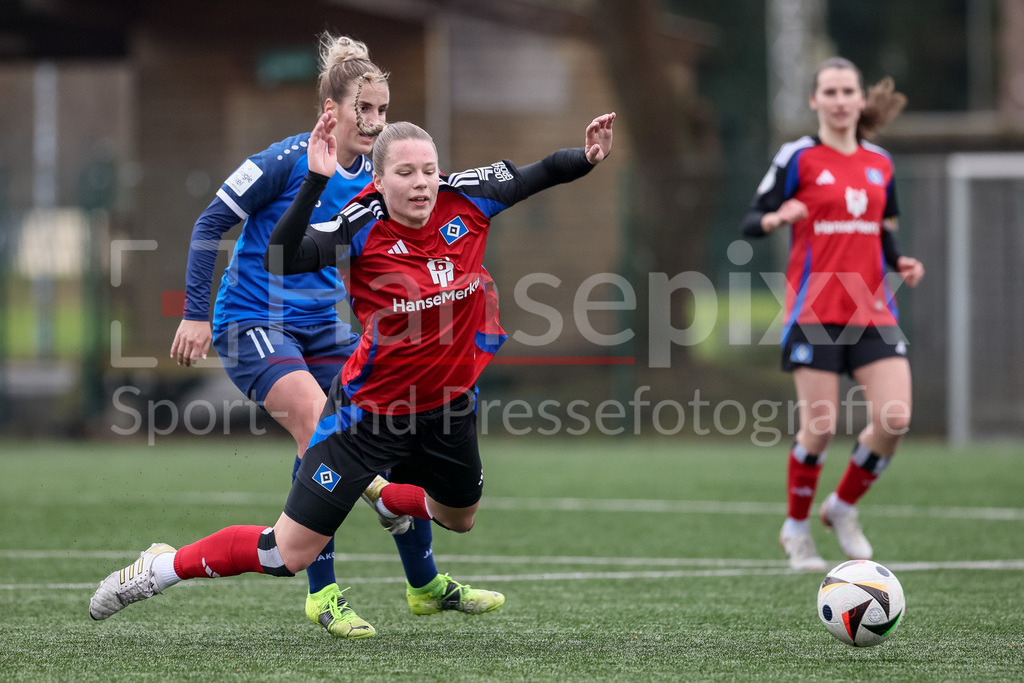 Fussball, Testspiel Frauen, Hamburger SV - 1. FFC Turbine Potsdam | v.li.: Jennifer Cramer (1. FFC Turbine Potsdam, 11) und Christin Meyer (Hamburger SV, 16) im Zweikampf, Duell, Dynamik, Aktion, Action, Spielszene