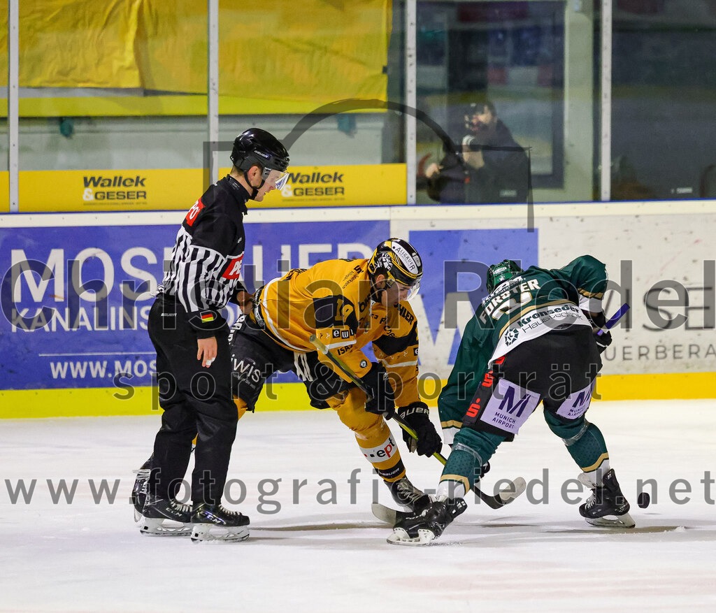2026-02-27_082_TSV_Erding_gegen_EV_Fuessen | Erding, Deutschland, 27.02.2026:Eishockey, Oberliga Süd 2025 / 2026, 51. Spieltag, TSV Erding gegen EV Füssen, Endergebnis: 2:4Julian Straub (EV Füssen, #19), Maximilian Forster (Erding Gladiators, #81)Foto: Christian Riedel / fotografie-riedel.net
