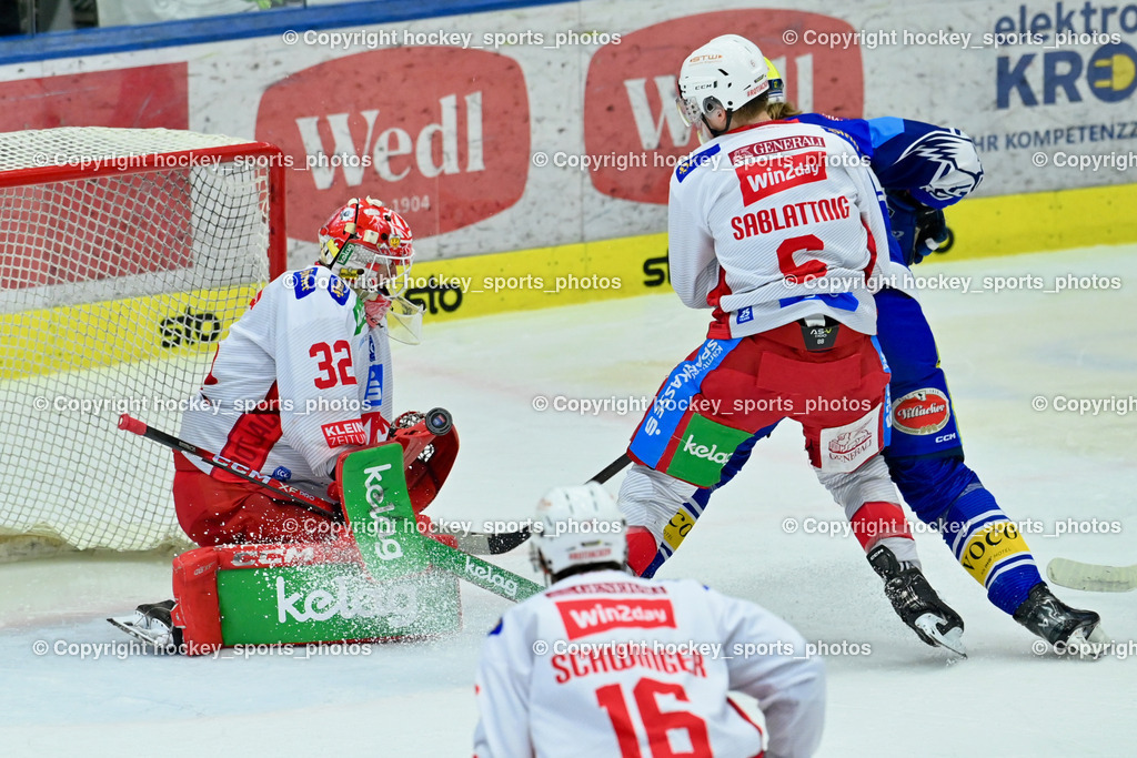 EC IDM WÄRMEPUMPEN VSV vs. EC KAC | #32 Dahm Sebastian EC KAC, #6 Sablattnig Tobias EC KAC, EC IDM WÄRMEPUMPEN VSV vs. EC KAC, EC IDM WÄRMEPUMPEN VSV vs. EC KAC am 02.02.2025 in Villach (Stadthalle Villach), Austria, (Photo by Bernd Stefan)