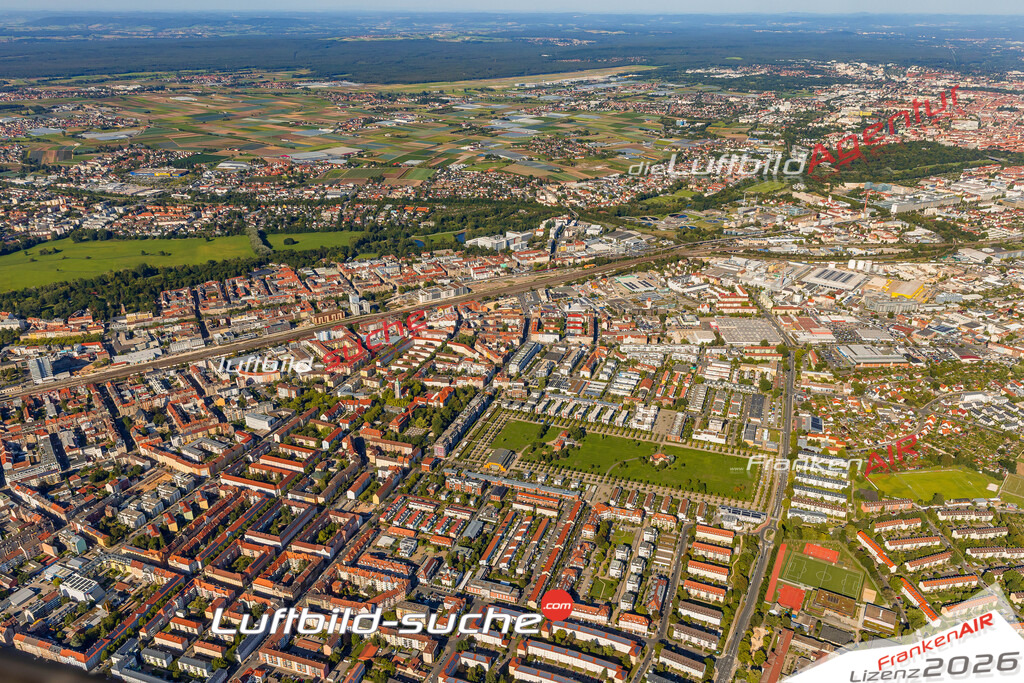 Luftaufnahme von Südliche Südstadt Fürth Bild- Das Luftbild wurde 2025 vom UL-Flugzeug heraus erstellt ( keine Drohne ) - Hochauflösende Luftaufnahme -Nicht vergleichbar mit Google Maps oder Satelittenbilder- Die Geschenkidee !Mit Lizenz und Bildrechte bestellbar