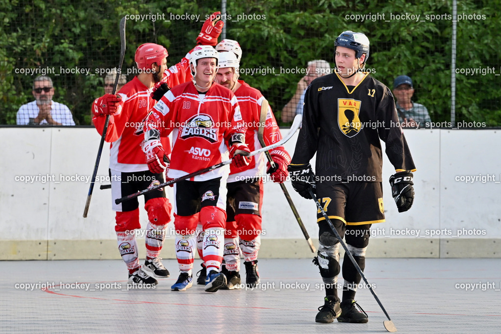 HSC Eagles Poggersdorf vs. VAS Ballhockey Villach | Jubel HSC Eagles Mannschaft, #77 Schumnig Stefan HSC Eagles Poggersdorf, #10 Sunitsch Marco HSC Eagles Poggersdorf, #70 Schumnig Martin HSC Eagles Poggersdorf, #17 Hobitsch Samuel VAS Villach, HSC Eagles Poggersdorf vs. VAS Ballhockey Villach, HSC Eagles Poggersdorf vs. VAS Ballhockey Villach am 20.07.2025 in Poggersdorf (Sportzentrum Poggersdorf), Austria, (Photo by Bernd Stefan)
