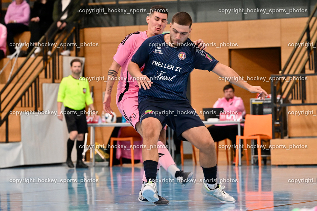 Carinthia Flamengo Futsal Club vs. LPSV-K | #9 Dino Matoruga LPSV-K, #72 Armin Kahvedzic Carinthia Flamengo, Carinthia Flamengo Futsal Club vs. LPSV-K, Carinthia Flamengo Futsal Club vs. LPSV-K am 03.11.2024 in Klagenfurt (Ballspielhalle Viktring), Austria, (Photo by Bernd Stefan)