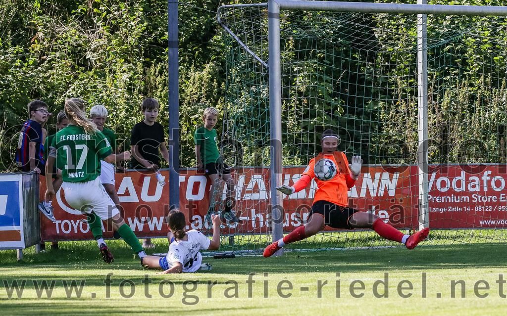 2023-09-16_028_FC_Forstern_gegen_VfL_Sindelfingen_Ladies_I | Forstern, Deutschland, 16.09.2023:
Fußball, B-Juniorinnen-Bundesliga Süd 2023 / 2024, 2. Spieltag, FC Forstern gegen VfL Sindelfingen Ladies I, Endergebnis: 4:1

Yanica Moritz (FC Forstern, #17), Johanna Buck (VfL Sindelfingen Ladies I, #23), Rosanna Schmauder (VfL Sindelfingen Ladies I, #1)

Foto: Christian Riedel / fotografie-riedel.net