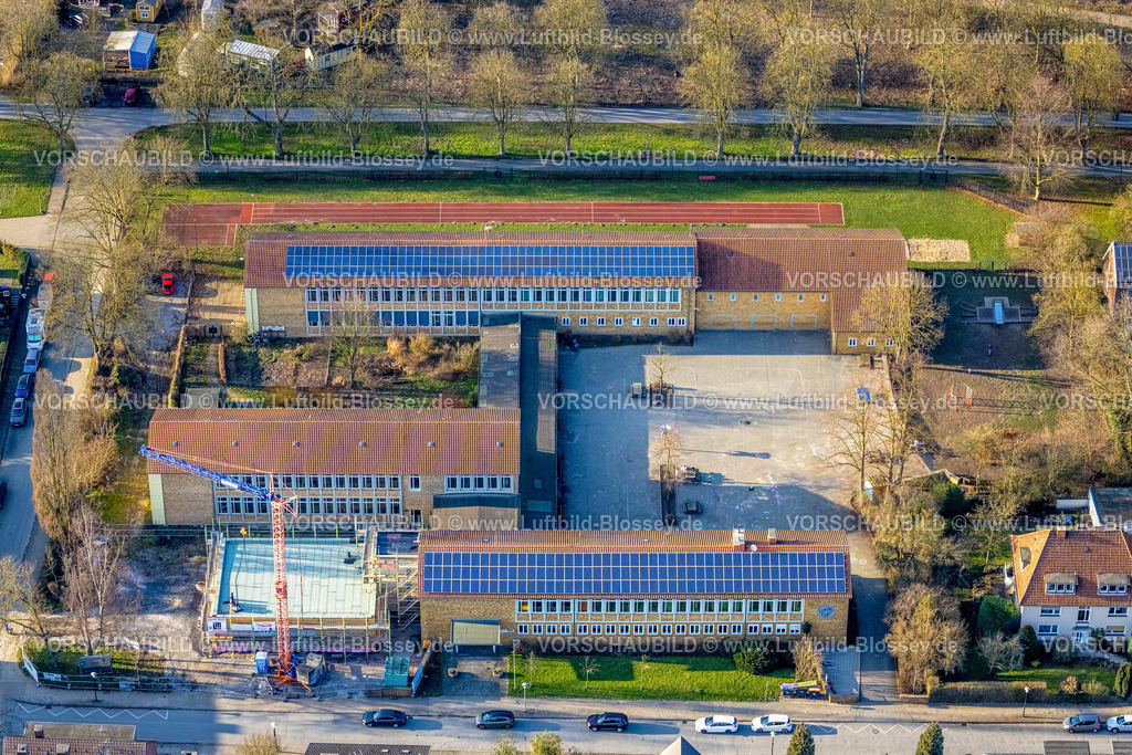 Hamm260203638 | Luftbild, Theodor-Heuss-Schule Grundschule, Baustelle mit Baukran für Erweiterungsbau, Mitte, Hamm, Ruhrgebiet, Nordrhein-Westfalen, Deutschland