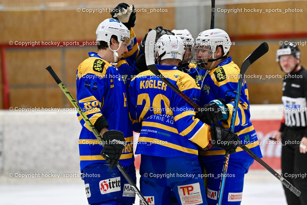 EC Spittal Hornets vs. EHC Althofen 6.1.2024 | Jubel EHC Althofen, #89 Herrnegger Lucas, #24 Rainer Oliver, #92 Jagarinec Jakob