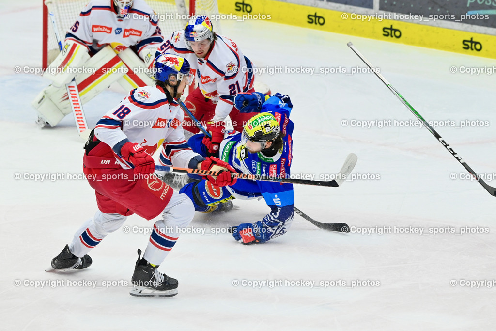 EC IDM WÄRMEPUMPEN VSV vs. EC Red Bull Salzburg | #18 Stapelfeldt Paul EC Redbull Salzburg, #8 Rebernig Maximilian EC VSV, #21 Bourke Troy Wayne EC Redbull Salzburg, EC IDM WÄRMEPUMPEN VSV vs. EC Red Bull Salzburg, EC IDM WÄRMEPUMPEN VSV vs. EC Red Bull Salzburg am 17.01.2025 in Villach (Stadthalle Villach), Austria, (Photo by Bernd Stefan)