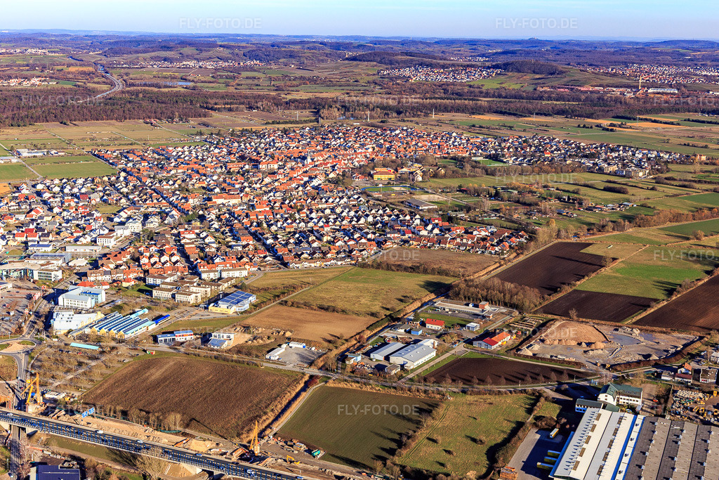 Luftbild: Ortsansicht von Westen im Ortsteil Rot in St. Leon-Rot im Bundesland Baden-Württemberg in Deutschland. Foto: IMG_125593.jpg vom 21.02.2021 durch Werner Riehm/FLY-FOTO.de